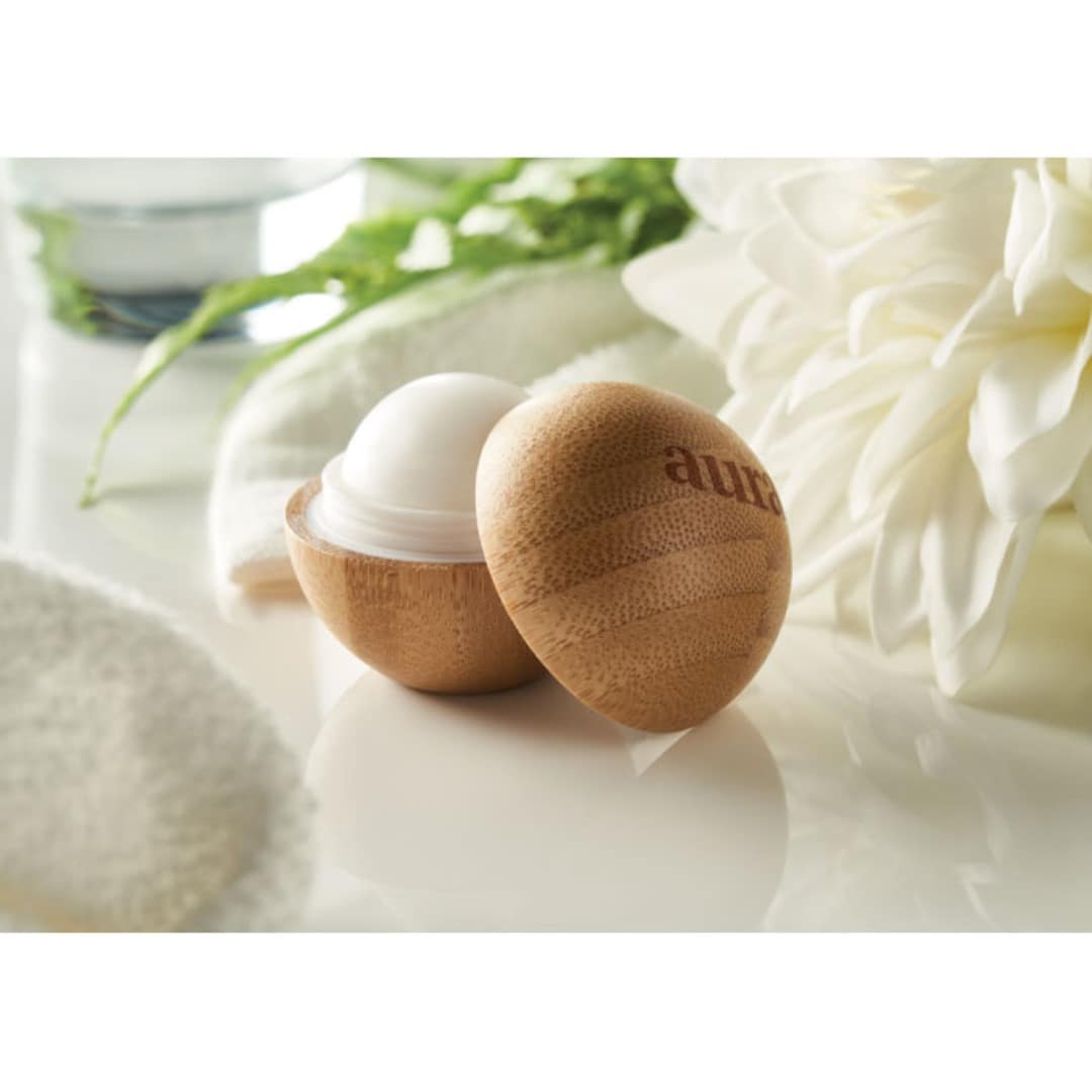Gadget with logo lip balm Bamboo round