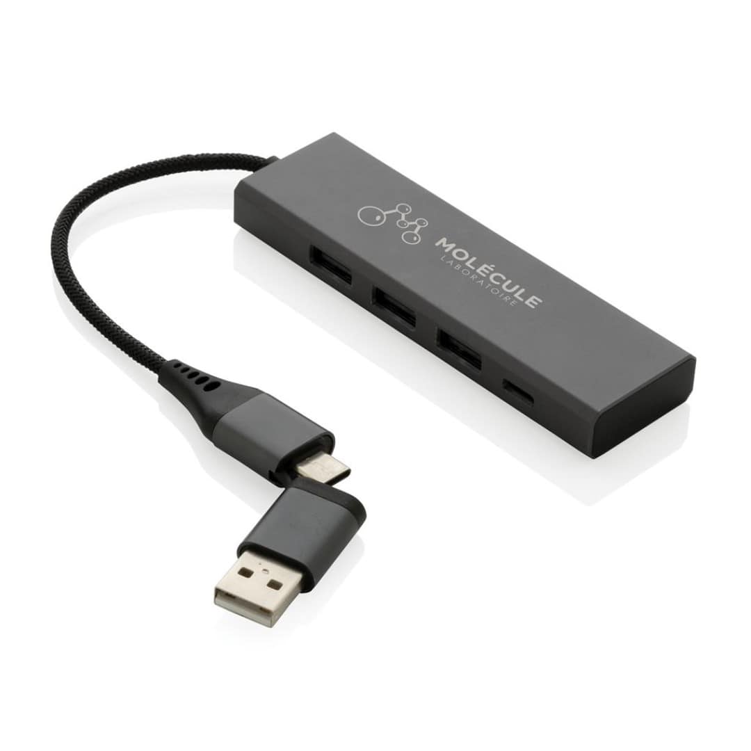 RCS recycled aluminium USB hub with logo