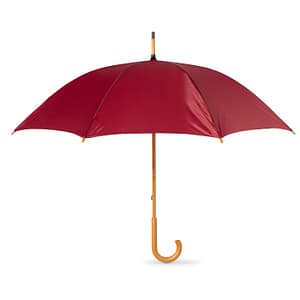 CALA umbrella with logo CALA umbrella with logo 23 inch manual open. Comes in 190T polyester with wooden shaft, tips and top. Black plating metal ribs. Curved wooden handle. Wood in natural finish. Manual closure. We use different printing techniques to add your logo. Depending on the surface we can use embroidery, engraving, 360° imprint or screenprint.
