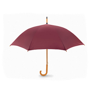 CUMULI Umbrella with logo Umbrella with logo 23 inch auto. Comes in 190T polyester with wooden shaft, tips and top. Black plated metal ribs. Curved natural finish wooden handle. We use different printing techniques to add your logo. Depending on the surface we can use embroidery, engraving, 360° imprint or screenprint.