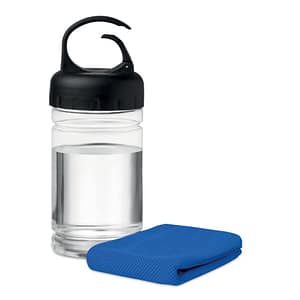 Towel with logo Cooling 100% Polyester fiber cooling towel with logo in PET bottle. 300 ml capacity. Depending on the surface we can use embroidery, engraving, 360° imprint or screen print.