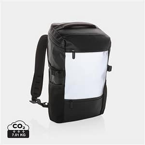 Laptop bag with logo Laptop bag with logo 15.6" with high visibility. Available color: Black Easy access laptop bag with logo is the ideal bag to carry every day. Provides extra safety at night thanks to the big surface of reflective material which ensures you are visible to traffic. The roomy main compartment has a 15.6" laptop pocket and a small pocket to quickly grab your phone or keys. The big zipper opening makes it easy to see what's in your bag at a glance. Water resistant. The reflectivity has been tested in accordance with EN 13356:2001. Depending on the surface we can use embroidery, engraving, 360° imprint or screen print.