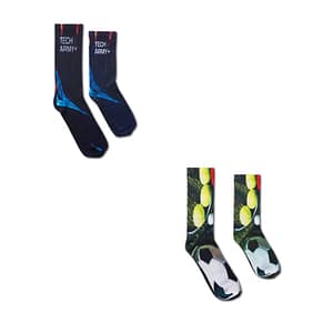 Gadget with logo Custom socks fullcolour bamboo Gadget with logo Custom socks in full color (75% Bamboo, 20% Cotton and 5% Spandex). The unisex tube socks start out white and are printed digitally on the outside surface, creating a fashionable and vibrant full color accessory. All printed texts must be larger than 4mm at full size to remain legible. The socks are offered in 2 standard sizes, other measurements are available upon request. MOQ is 250 pairs per design (spread over 2 sizes). Each pair is packed in an individual poly bag. The first quantity shown is the MOQ for this item, in 1 design. Depending on the surface we can use embroidery, engraving, 360° imprint or screen print.