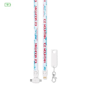 Lanyard with logo Charging cable MC1005 3 in 1 Charging cable lanyard with logo and USB-A to Micro-B (2-pin) and Type-C. Only for charging, not for data-transfer. A full colour sublimation design on both sides is included. Material: polyester + plastic. Individually poly bagged. Available in 3 different lengths: 12cm, 20cm, 90cm We use different printing techniques to add your logo. Depending on the surface we can use embroidery, engraving, 360° imprint or screenprint.