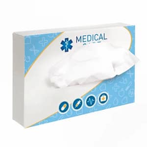 Tissue box with logo Rectangle Rectangle tissue box filled with 50 3-layer tissues Dimensions: length 17.50 centimeter - width 11.50 centimeter - height 3.50 centimeter 4 weeks delivery time. Magnus Business Gifts is your partner for merchandising, gadgets or unique business gifts since 1967. Certified with Ecovadis gold!