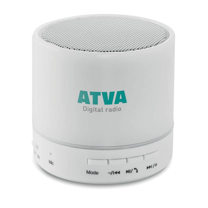Audio gadget with logo Bluetooth speaker ROUND WHITE