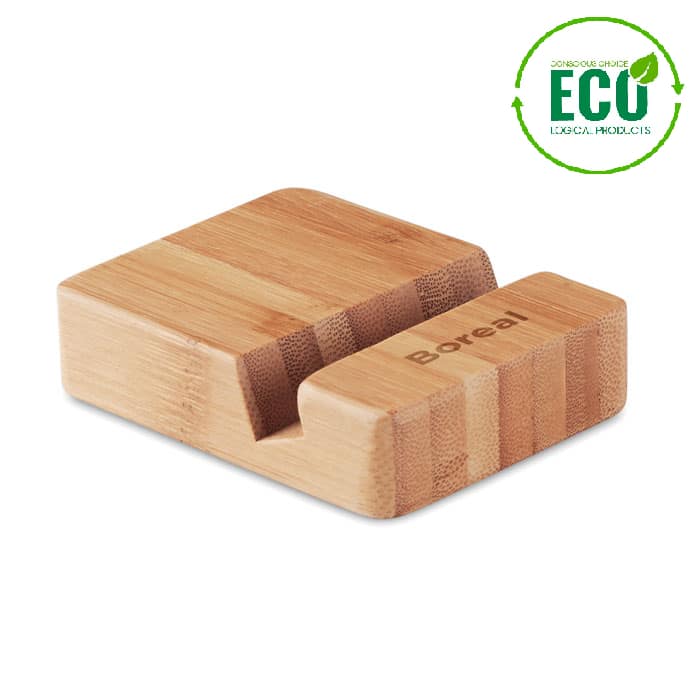 Gadget with logo phone holder in bamboo APOYA